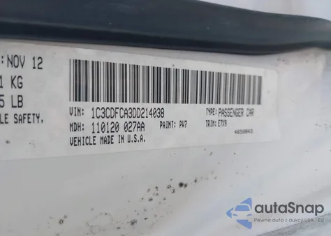 2013 Dodge Dart Limited z USA, uszkodzony, nr VIN 1C3CDFCA3DD214038